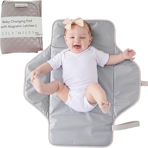 Lily Miles Baby Changing Pad Portable, Diaper Changing Mat with Magnetic Latches, Travel Pad for Diaper Bag, Baby Essentials, Wipeable & Waterproof Mat (Soft Sand, Large)