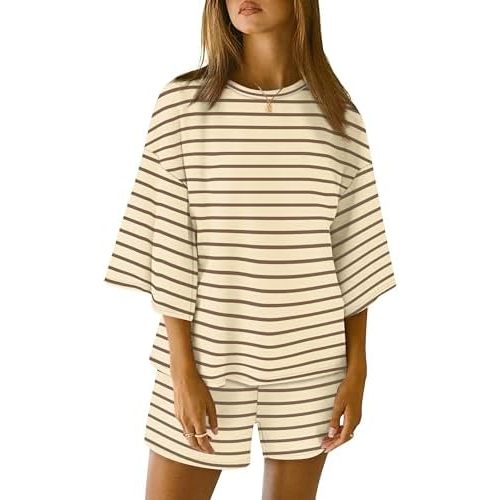 Sampeel Womens 2 Piece Sets 3/4 Sleeve Oversized Tops Lounge Sets Loungewear Business Casual Summer Outfits Workout
