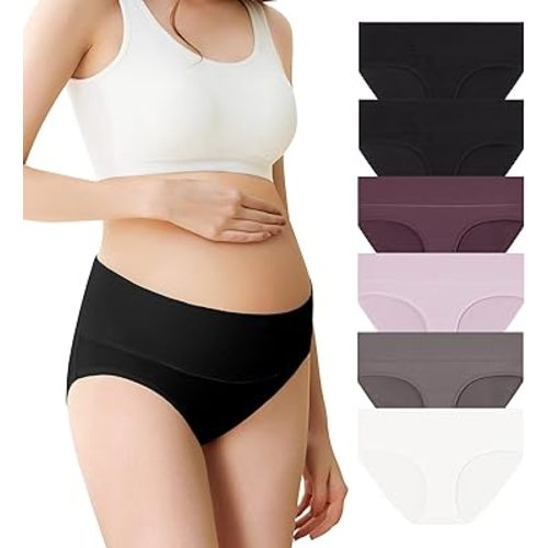 Mama Cotton Maternity Underwear Women's Foldable Pregnancy Panties Under The Bump Maternity Briefs Multi-Pack