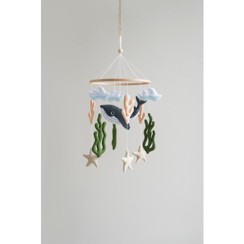Baby mobile whale, nautical baby shower, ocean theme decor, expecting mom gift
