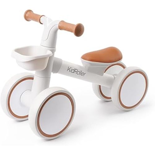 Kid's Balance Bikes for 1 Year Old Boys and Girls, 12-24 Months Toddler Ride-on with Adjustable Seat and a Front Basket, First Birthday Gifts (White)