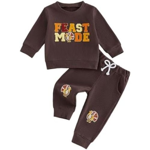 Socutebabe Toddler Baby Boy Thanksgiving Outfit Turkey Sweatshirt Pants Set