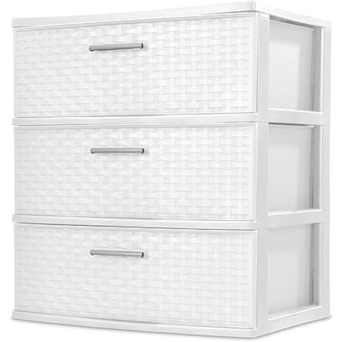 3 Drawer Wide Weave Tower White