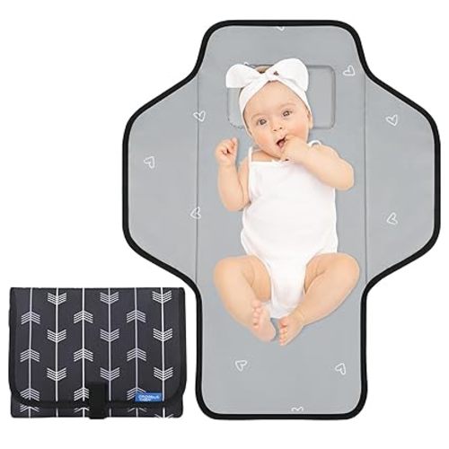 Baby Portable Changing Pad Travel - Waterproof Compact Diaper Changing Mat with Built-in Pillow - Lightweight & Foldable Baby Diaper Changer, Newborn Shower Gifts