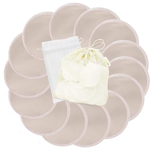 wegreeco Nursing Breast Pads (14 Pack) + Laundry Bag & Travel Storage Bag, 4.7 inch - Washable & Reusable Breastfeeding Nursing Pads (Rose Gold, Large, Plain Shape)