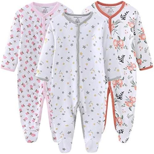 Kiddiezoom Baby and Toddler Boys' 3-Pack Snug Fit Footed Cotton One-Piece Romper Jumpsuit