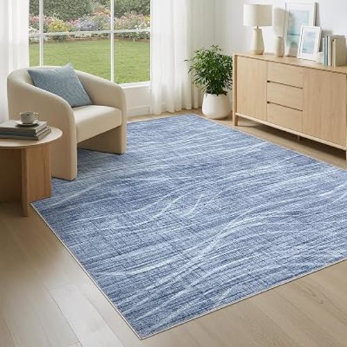 Area Rug 4x6 Washable Rugs for Living Room, Modern Carpet Blue