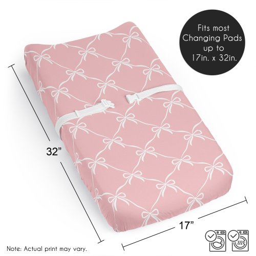 Sweet Jojo Designs Pink Bows Girl Changing Pad Cover Sheet - Bow Coquette, Shabby Chic, Vintage Ballerina Dancer Princess Ballet