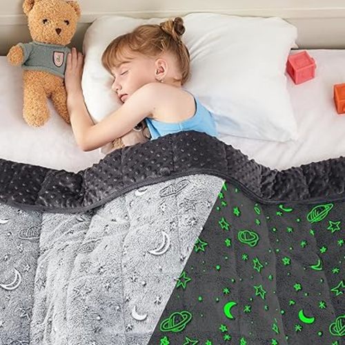 yescool Weighted Blanket 5 Pounds Weighted Lap Blanket, Glow in The Dark Star Heavy Blankets, Warm Minky Weighted Throw Blanket Gift for 40-60lbs, 36"x48"