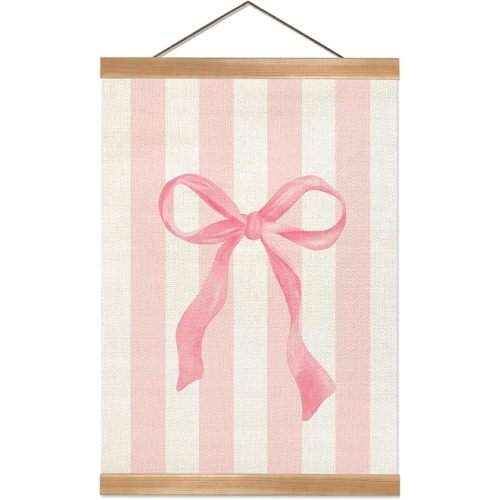 ZTGDA Pink Bow Wall Decor for Girl Room, Cute Bow Wall Art,Linen Canvas Hanging Banner,Coquette Posters for Girls Bedroom,Playroom,Nursery, Toddler Room 12x16in(Pink-Bow)