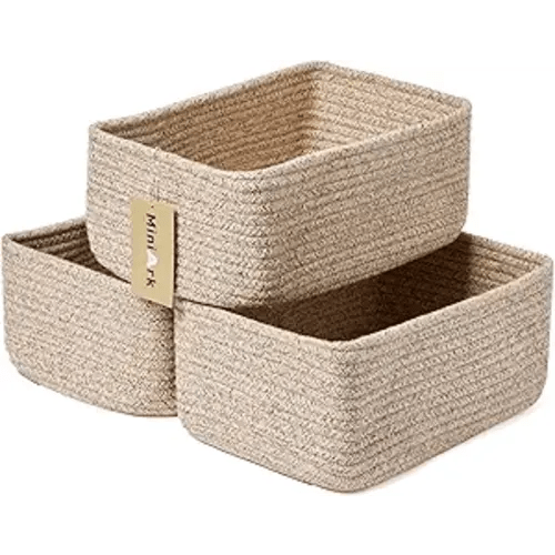 MiniArk Small Storage Baskets for Organizing | Closet Organizer Bins | Shelf Toy Basket | Woven Rope Baskets | Cube Decorative Box | Shallow Basket | L11.5xW7.5xH4.7| Brown
