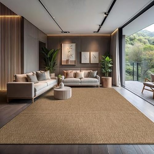 CAMILSON Easy Jute Rug 9x12, Large Indoor Outdoor Natural Color Farmhouse Area Rugs for Living Room Patio and Kitchen Rug, Solid Boho Woven Design, Easy-Cleaning, Washable Outside Carpet (9 x 12)