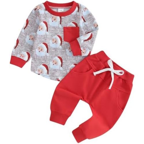 TheFound Christmas Baby Boy Girl Outfit Xmas Fall Winter Pullover Sweatshirt Warm Pant Newborn Toddler Baby Christmas Clothes