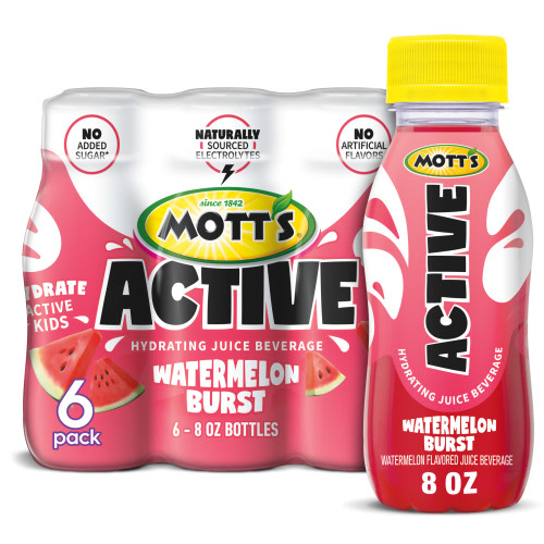 Mott's Active Watermelon Burst Hydrating Juice Beverage, 8 fl oz, 6 Count Bottles