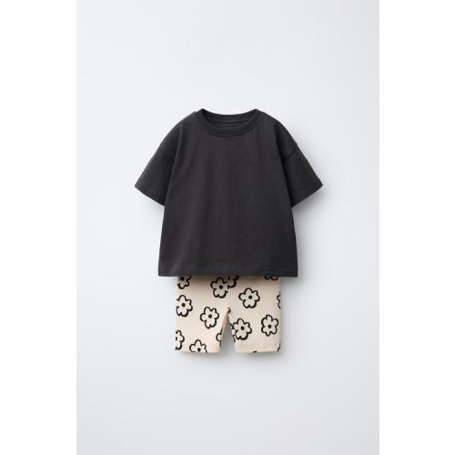 PRINTED T-SHIRT AND CYCLING LEGGINGS SET - Anthracite grey | ZARA United States