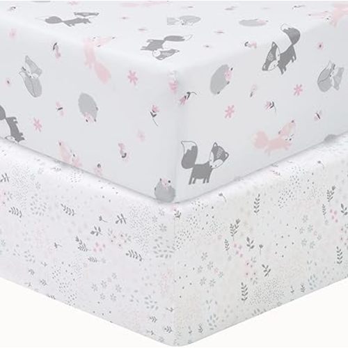 Sammy & Lou Girl Forest 2-Pack Microfiber Fitted Crib Sheet Set, Fits Standard Crib Mattress 28 in x 52 in; Fully Elasticized,
