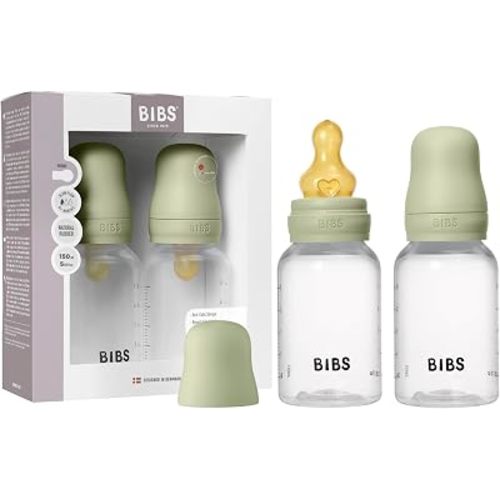 BIBS Plastic Baby Bottle, 150 ml, 2-Pack, Natural Rubber Latex Nipple, Sage
