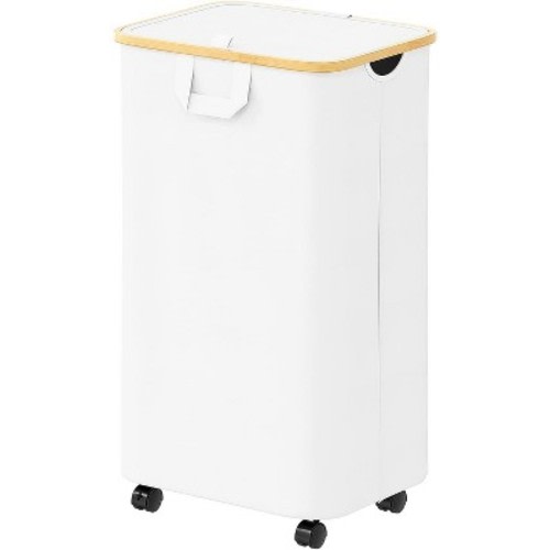 Laundry Hamper with Wheels and Lid - 100L Rolling Clothes Basket with Bamboo Handle, SpaceAid Large Laundry Organizer for Bedroom, Bathroom, Dorm