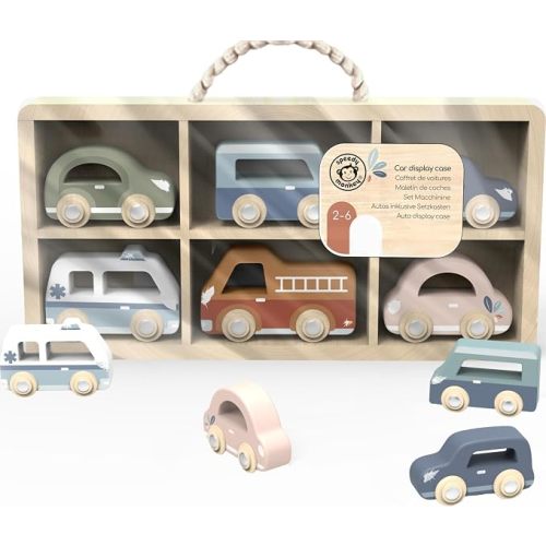 Wooden Toy Cars Set 6-Piece with Fire Truck & Ambulance