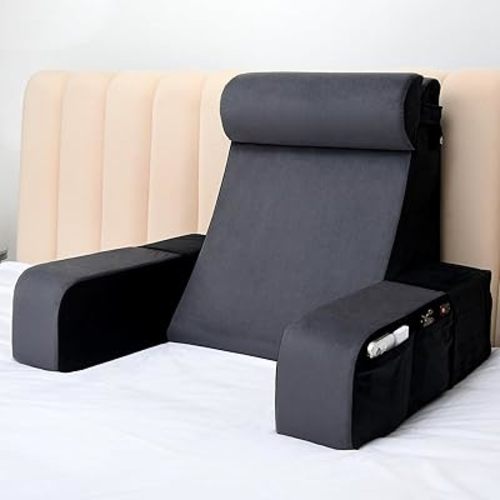 Vekkia 21" Reading Pillow for Bed Sitting Up – 60° Ergonomic Wedge Back Support with Adjustable Arms & Headrest, XL Side Pockets, Bed Chair for TV, Gaming, Working, Nursing, Recovery