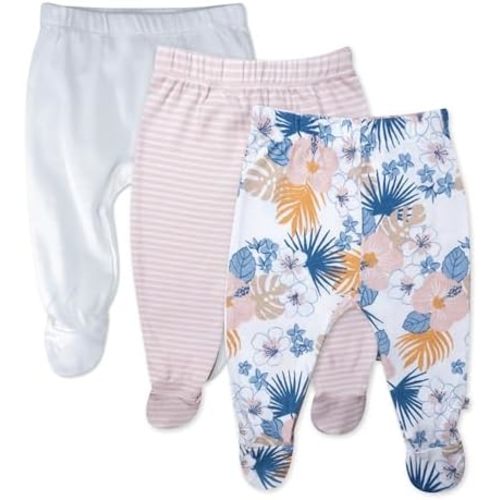 HonestBaby Baby 3-Pack Footed Pants Roomy Fit Pull on Bottoms 100% Organic Cotton for Infant Baby Boys, Girls, Unisex