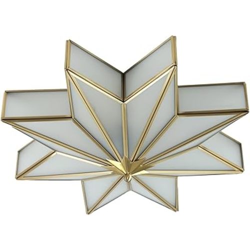 Star Shaped Flush Mount Ceiling Light Brass Ceiling Lighting Fixture, Mid Century 4 Lights Hanging Ceiling lamp with Glass Shade