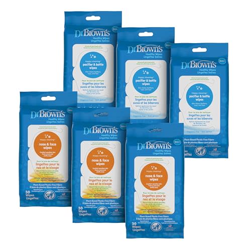 Dr. Brown's Healthy Wipes for Baby, Nose/Face + Paci/Bottle, 210 Count | Disposable Wipes Safely Clean Babies and Toddlers Nose and Face + Safely Clean Baby Bottles and Pacifiers, Hypoallergenic