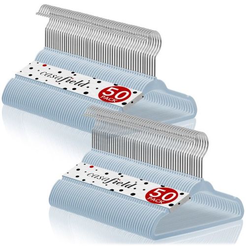 Casafield 11" Velvet Baby Hangers for Infant & Toddler Clothes, Light Blue - Set of 100