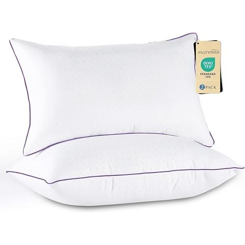JOLLYVOGUE Firm Pillows Queen Size Set of 2, Supportive Bed Pillows with Oeko-Tex Certified Down Alternative Fill, Luxury Hotel Quality for Back, Stomach and Side Sleepers