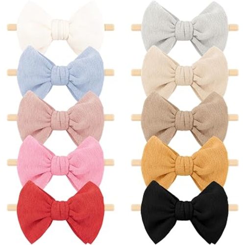 AQOKKA Baby Girl Headbands with Bows Soft Nylon Newborn Toddler Hairbands Handmade Baby Hair Accessories for Infant Girls Kids