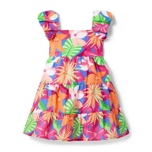 Girl Bold Blue Tropical Floral Tropical Floral Tiered Dress by Janie and Jack