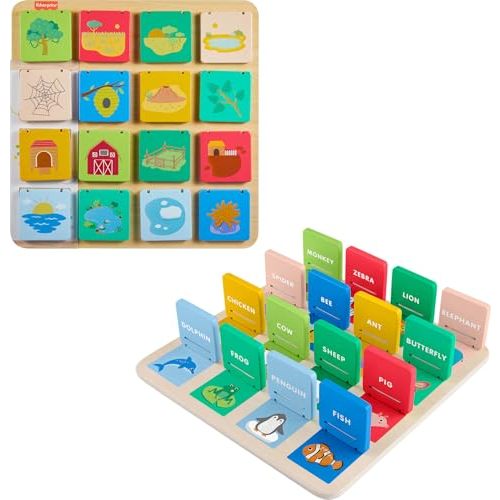 Fisher-Price Wood Preschool Toy Lift & Reveal Board, Early Learning Activity for Fine Motor Developmental Play Kids Ages 3+ Years