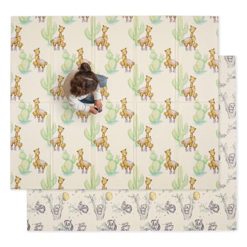JumpOff Jo - Waterproof Foam Padded Play Mat for Infants, Babies, Toddlers, Play Pens & Tummy Time, Foldable Activity Mat - Llama & Koala