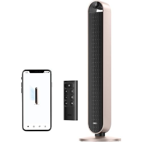 DREO Smart Tower Fan Voice Control, 120° Oscillating Fan Works with Alexa/Google/App/Remote, 42 Inch, 20dB Quiet DC Bladeless Fan for Bedroom,12 Speeds, Floor Fan for Home, Office