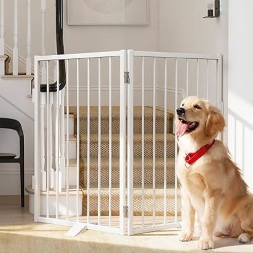 Snagle Paw Metal Freestanding Dog Gate,40” W x 36” H Dog Fence with Support Feet for Doorways, Stairs and Hallways, Portable Pet Gate for Indoor Use (2 Panel, White)
