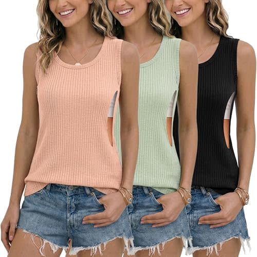 Ecavus Ribbed Nursing Tank Tops for Breastfeeding with Hidden Zipper Sleeveless Breastfeeding Shirts Maternity Tank Tops