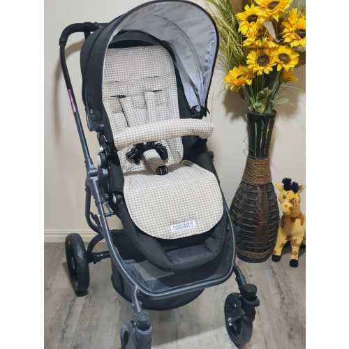 Pram/stroller seat liner-Lion brown mini gingham-Australian made