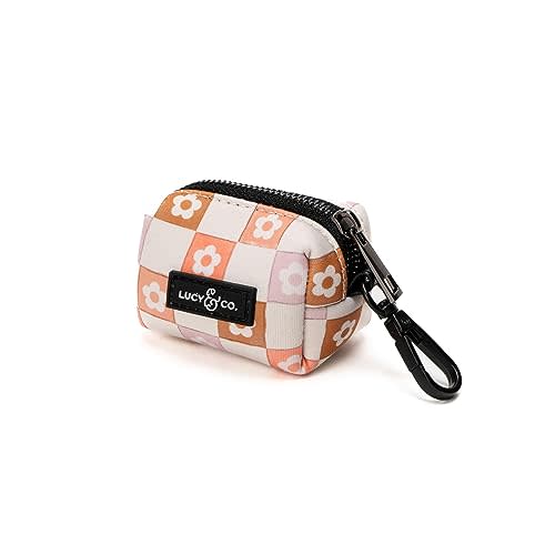 Lucy & Co. The Daisy Delight Poop Bag - Cute Designer Pet Waste Bag Dispenser - One Size - Pink Purple Daisy Checkered