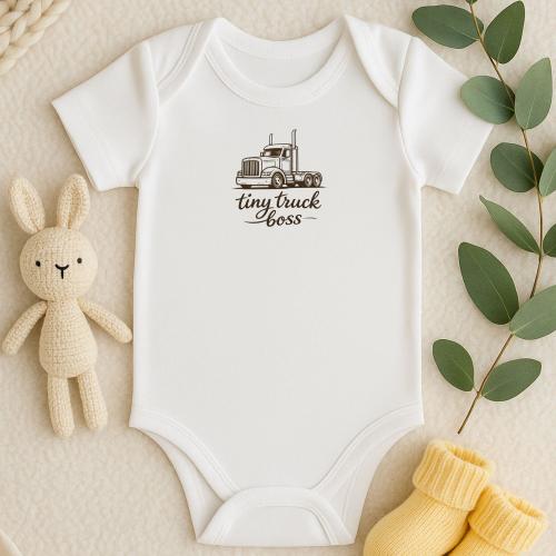 Tiny Truck Boss Baby Bodysuit, Cute Trucker Infant Outfit, Big Rig Baby Clothes, Semi Truck Newborn Gift, Truck Lover Baby Boy