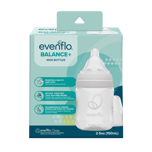Evenflo Balance+ Wide Neck Baby Bottles, Clear/White, 5oz, 2-Pack