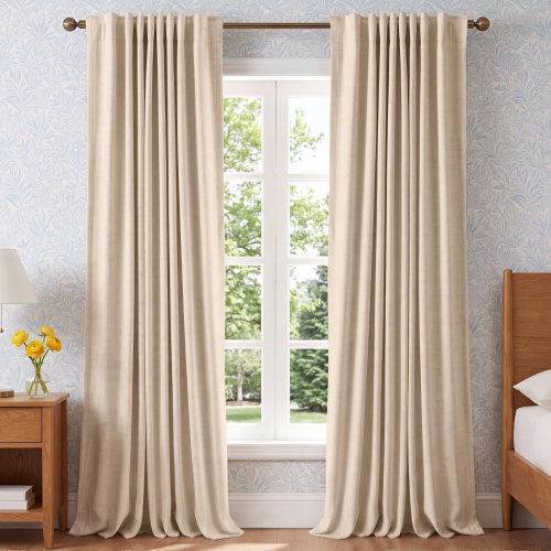 Gracie Oaks Graciella Thermal Insulated Faux Linen Textured 100% Blackout Curtains for Bedroom Living Room Back Tab/Rod Pocket & Reviews | Birch Lane