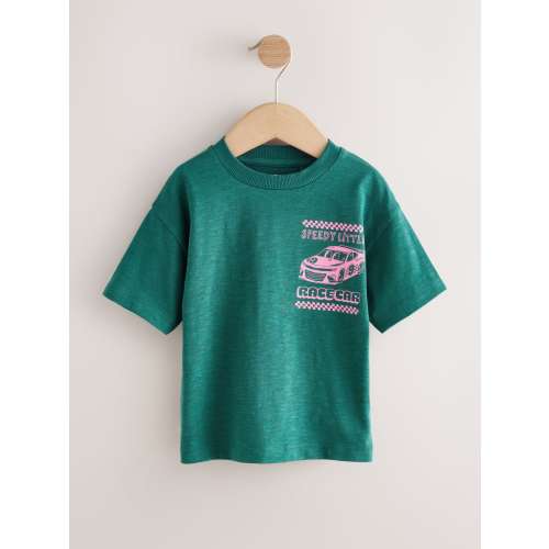 Green/Pink Race Car Short Sleeve Back Print T-Shirt (3mths-7yrs)