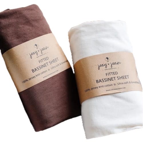 Bassinet Fitted Sheets (1. Cream + Chocolate Brown; 2. Dusty Blue + Navy; Maxi-Cosi Iora & Angelbliss) | Joey + Joan