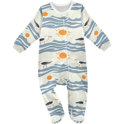 vvfelixl Summer Beach Seagull Baby Sleepers for Girl Boys Newborn Baby Play One-Piece Footies for 0-3 Months