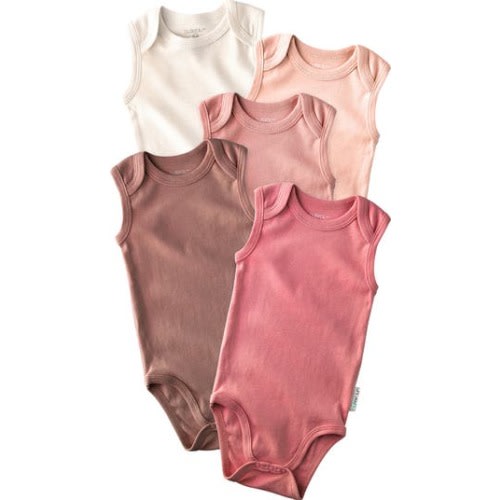 Sam Assorted 5-Pack Sleeveless Organic Cotton Bodysuits, Newborn