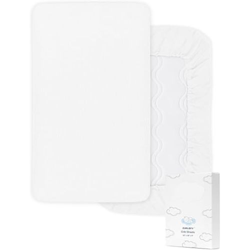 White Cotton Crib Sheets, 28" x 52", Soft and Breathable Neutral Sheets for Standard Crib Mattress