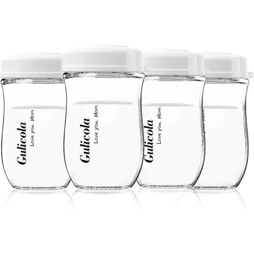 Gulicola Glass Breastmilk Storage Bottles, Wide Neck Breastmilk Collection Bottles, 5 oz, 4 Pack - White