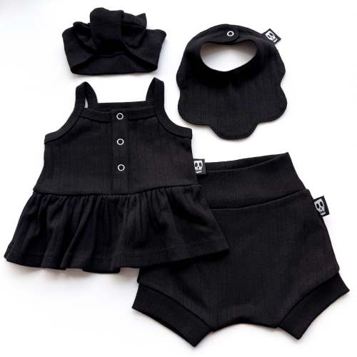 Skeletots BABY POINTELLE BLACK 4 PIECE FRILL BABY SET - 6-12 months