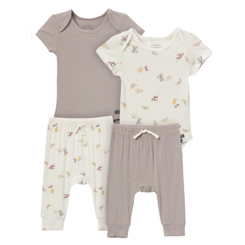 Modern Moments by Gerber Baby Neutral Super Soft 4-Piece Bodysuits and Pants Gift Set, Newborn - 12 Months