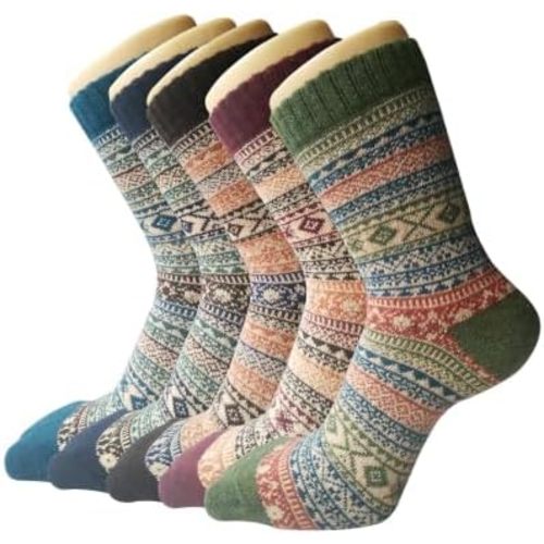 Senker Fashion Wool Socks for Women, 5 Pairs Winter Warm Crew Boot Socks